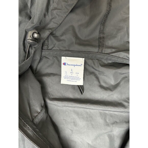 Vintage Black Champion Windbreaker With Hood Quarter Zip With Pockets Large - Picture 11 of 15